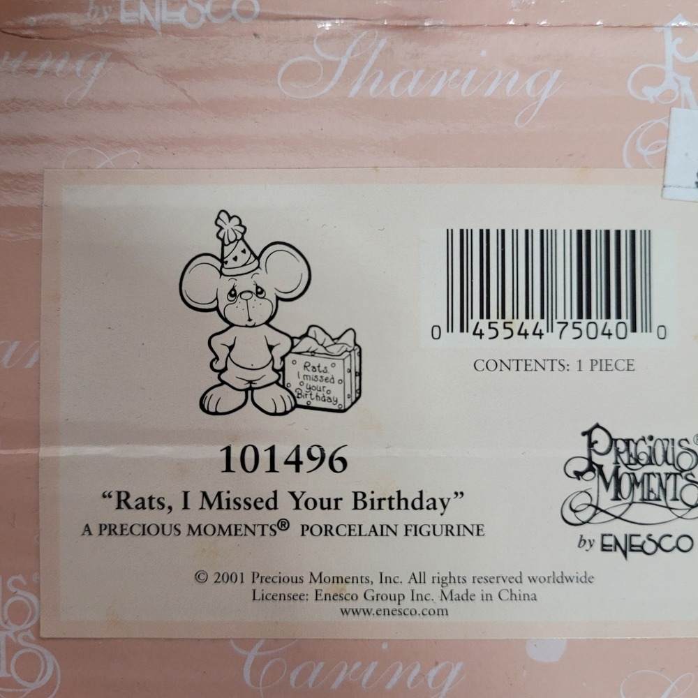 Precious Moments Rats I Missed Your Birthday Mouse Figurine 101496 Enesco 2001